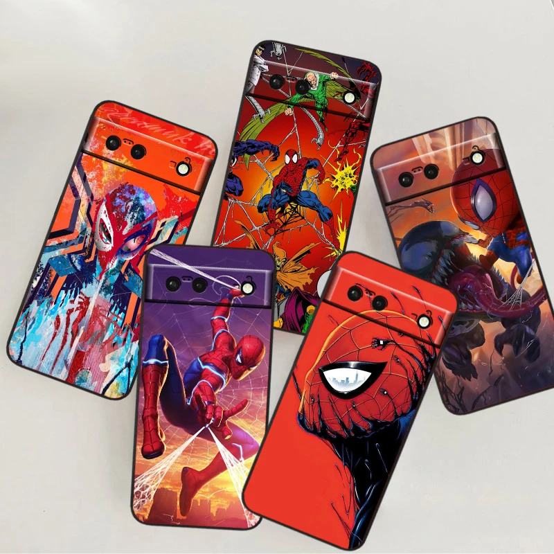 Marvel Avengers Spider-Man pre Google Pixel 9 8 7a 7 6a 6 5a 5 4 4a XL 5G Čierny kremíkový nárazový kryt shelly Puzdro