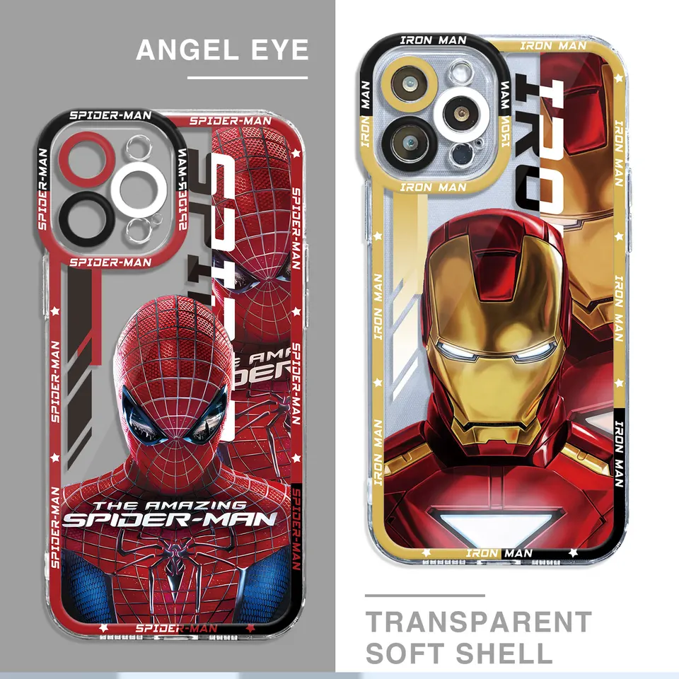 Marvel Avengers Spiderman Ironman puzdro pre iPhone SE XS 13 Pro Max 8 x 14 15 plus 11 Pro 12 Mini 7 6s XR Clear Silicone Cover