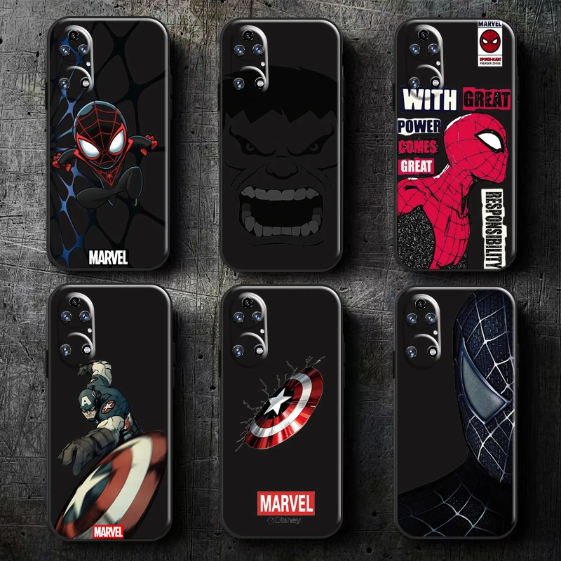Marvel Avengers Telefónne puzdro pre Huawei Honor 90 80 80SE 70 70SE 60 60SE 50 50SE 30 10 10 Lite 8x 9x Pro Coque Liquid Silikone Cover