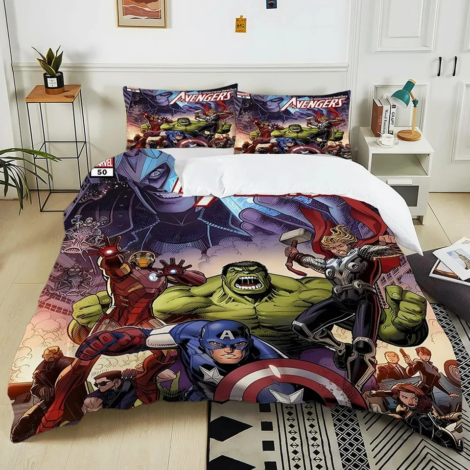 Marvel Bedding Set Cartoon Cover Cover vankúš, v plnej veľkosti Kráľovská veľkosť posteľnej bielizne Boy's Spálňa Dekorácie Ocra a obal