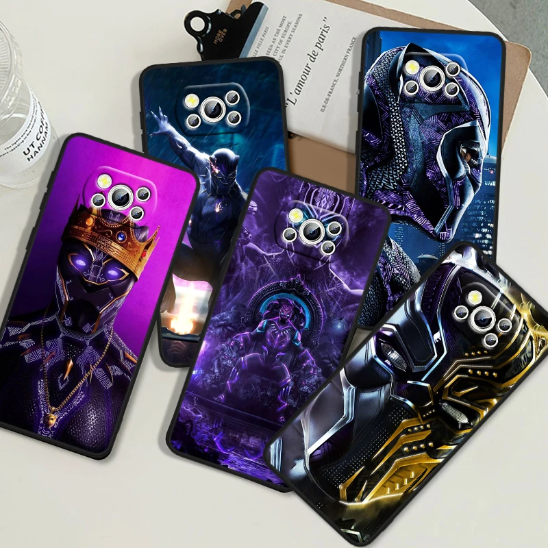 Marvel Black Panther pre Poco X6 M6 C55 C50 C40 C3 F5 F4 F3 M6 M5 M4 4G 5G GT PRO Silikónový čierny telefón