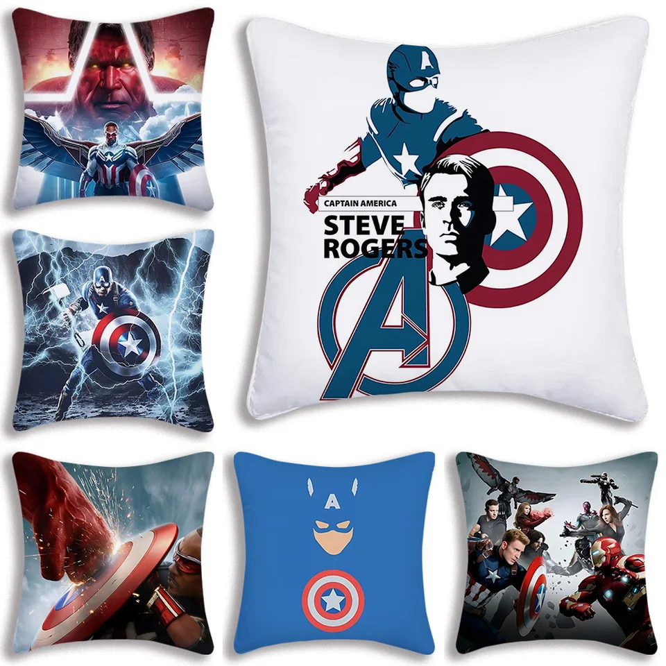 Marvel Captain America vankúš pokrýva karikatúru pohovky dekoratívny dom obojstranná tlač krátky plyšový roztomilý vankúšový kryt