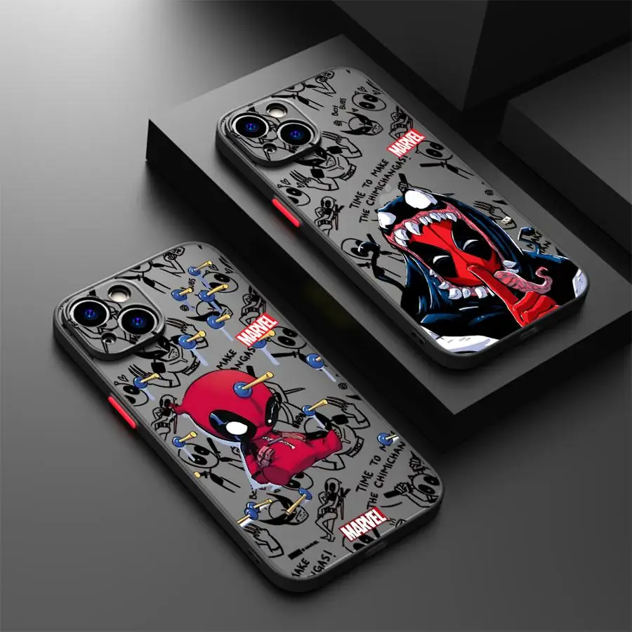 Marvel Cartoon Deadpool telefónny puzdro pre iPhone 16 15 11 12 13 14 Pro Max 16 Plus 12 Mini 7 8 xs 15Pro Stramproof Matte Cover