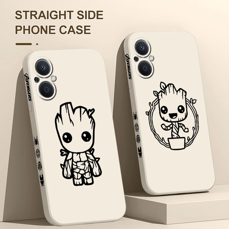 Marvel Cute Superhrdin Groot Puzdet pre Oppo Find X5 X3 X2 Lite Pro Neo A5 A53 A94 4G 5G Kvapalina ľavý lano Soft Cover