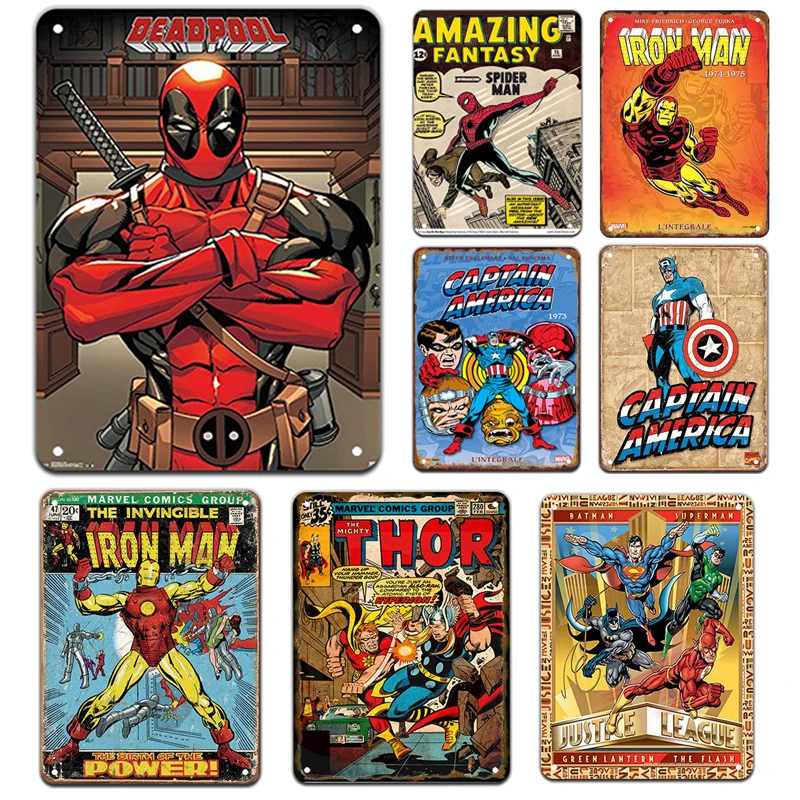 Marvel Movie Clip Tin Signs Plate Spiderman Captain America Plagáty Art Cafe Bar Vintage kovová maľba nástenná tabuľa Domáca dekorácia