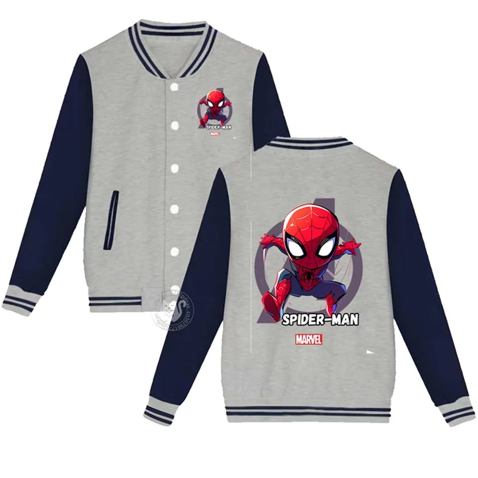 Marvel Series Mini Spider-Man Print Detský jeseň/zimná chlapci a dievčatá hrubý teplý kabát mládež módny baseball uniforma top