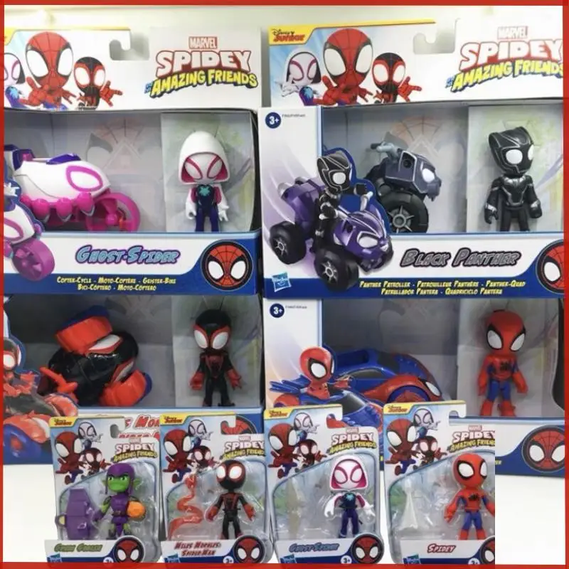 Marvel Spider Man Action Figure Spidey Jeho úžasní priatelia Spiderman Miles Morales Iron Man Car 4inch Ghost Black Pather Hračky