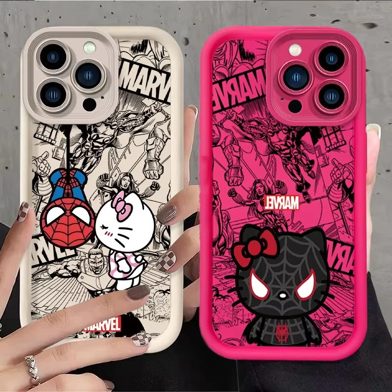 Marvel Spider Man Cat Liquid Silikone Puzdro pre iPhone 16 15 Pro Max 14 13 12 11 x XS XR 7 8 16 Plus SE Soft Conser Cover