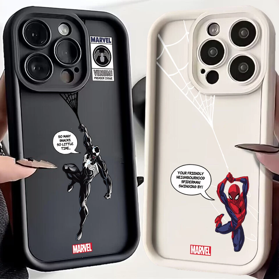 Marvel Spider-Man Venom Cartoon Telefón puzdro pre Oppo Reno 2 3 4 5 6 7 7Z 8 10 11 Pro Plus 5G Soft TPU Zadný kryt s ručným popruhom