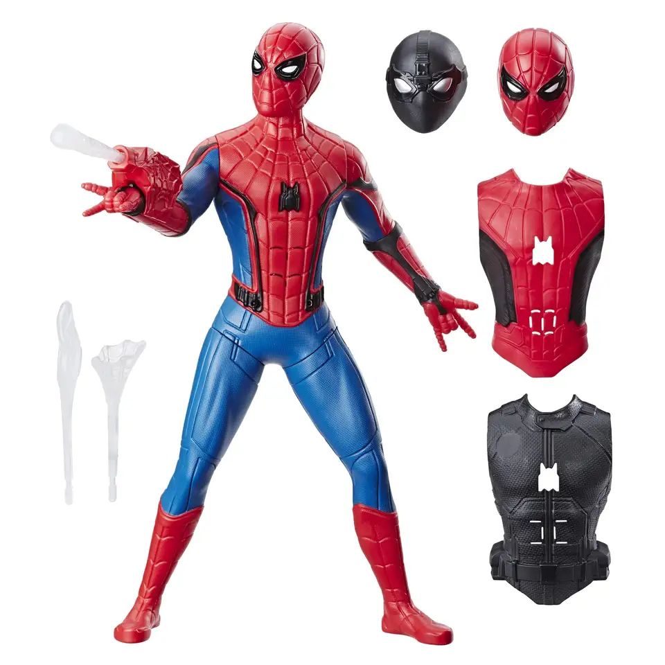 Marvel Spider-Man: ďaleko od domáceho Deluxe 13-palcový webový figúrku s aktívnou figúrkou so zvukom FX Suit Web Blaster Darček E3567