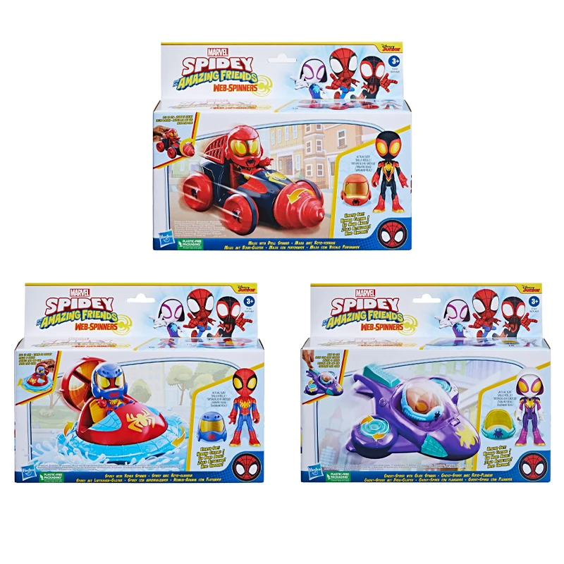 Marvel Spidey a jeho úžasní priatelia Web-Spinners Ghost-Spider Car Playset 4-palcová akčná figúrka akčného figúrky pre deti pre deti