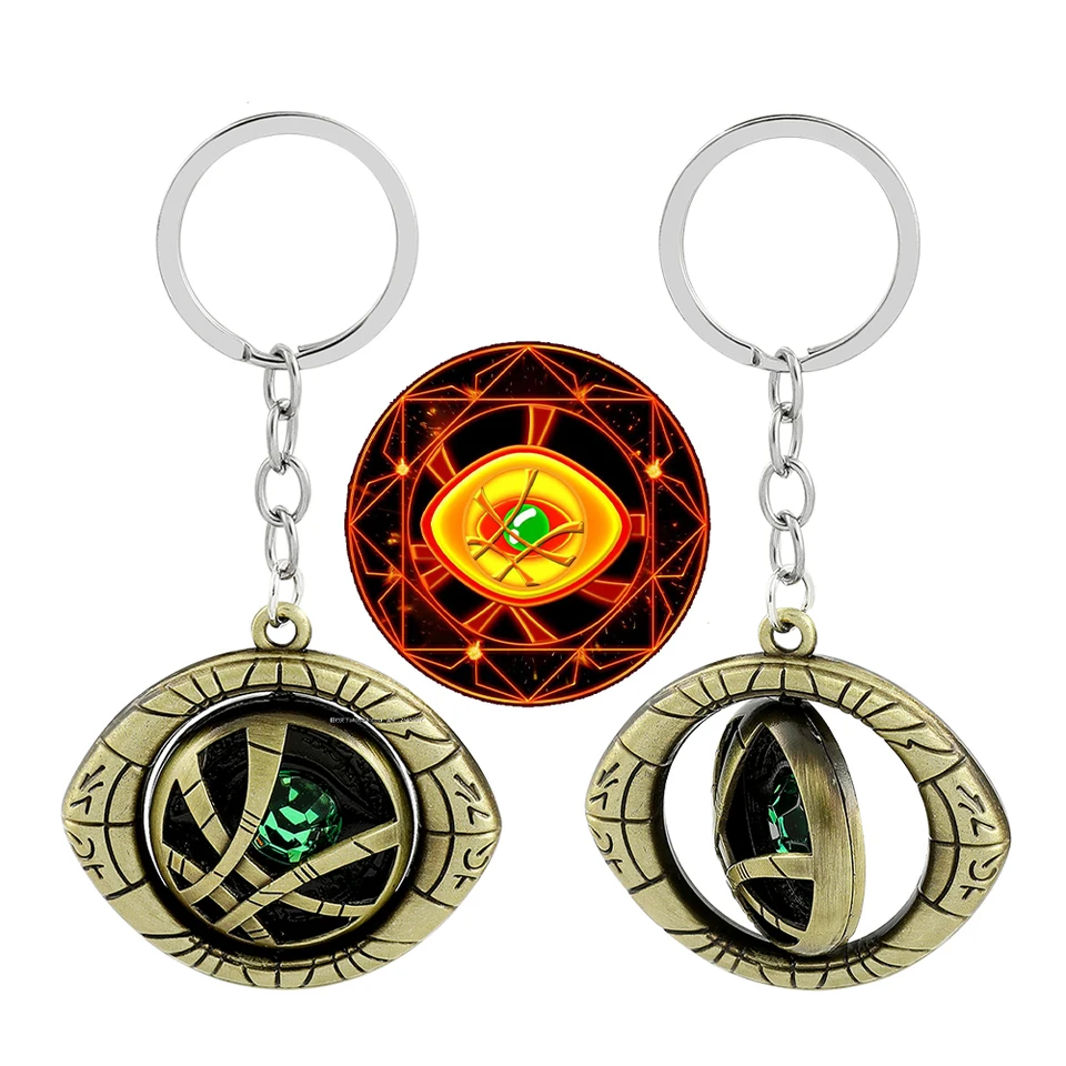 Marvel superhrdina Doctor Strange Eye of Agamotto Rotattable Pendant Keychain pre kľúče od auta Kľúčové krúžky batoh kľúča Držitie darčekov