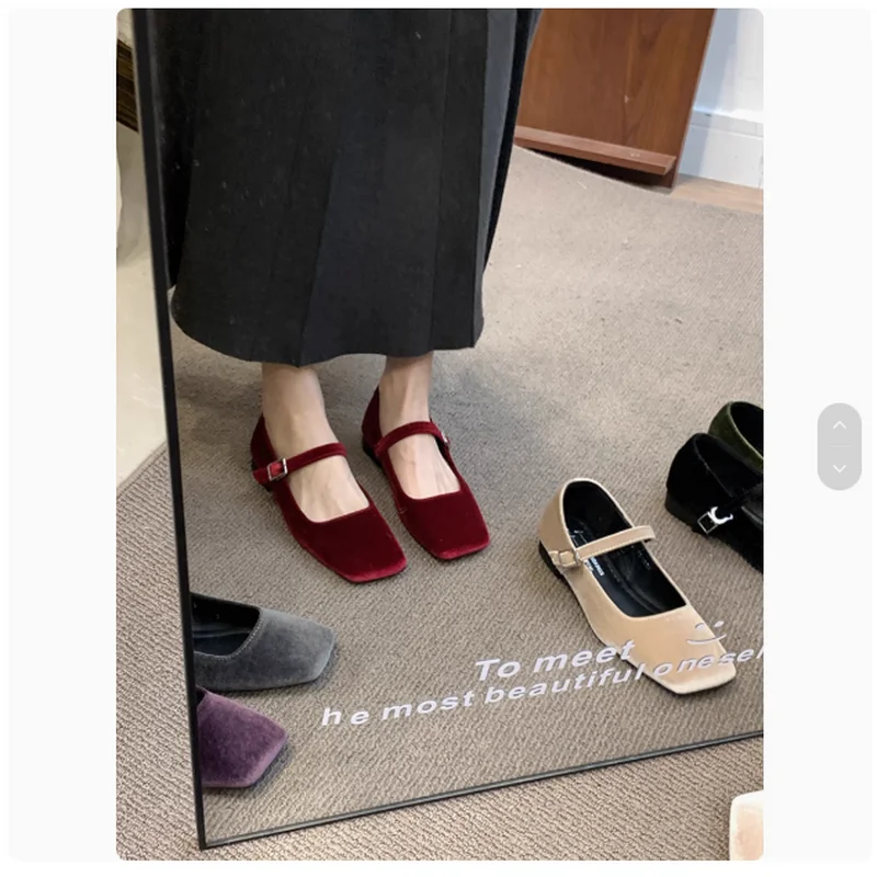 Mary Jane Shoes Female Kórejský semiš 2025 Nové baletné topánky Snap Dámske štvorcové špičky Flot Flock Dámske topánky
