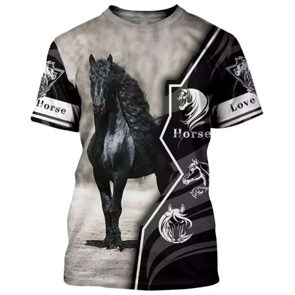 Masai Horse 3D tlač Tričko Men módne náhodné nadmerné tričko Love Love Horse Letter Round Crck Krátke rukávy Harajuku Street Tops