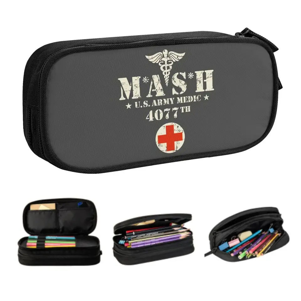 Mashs (zúfalý dizajn) Roztomilé prípady ceruzky MASH 4077 4077. Hawkeye Kinger Alan Alda War Peruzka Študenti Študenti