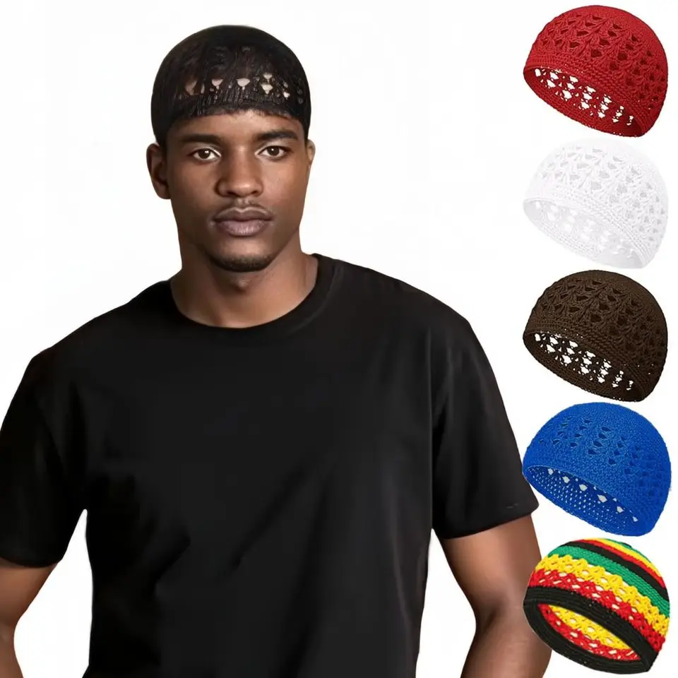 MASION CHURCHET Čianopalky unisex pružné ručne vyrábané bavlnené lebky Vínák teplý pletený kufi klobúk pre moslimov