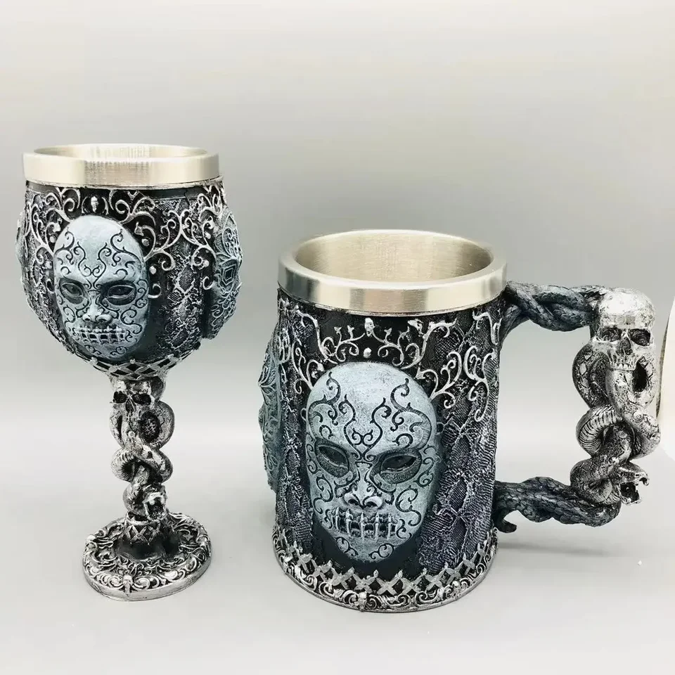 Mask piva hrnčeka kávové šálky z nehrdzavejúcej ocele Darčeky na pitie s výživou cola whisky kreatívne 3D pohár gotická maska ​​hadí živici 200/600 ml