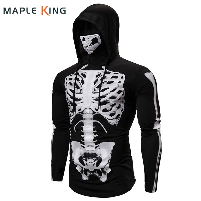 Maska s kapucňami maska ​​lebka hip hop hopová kapucňa mikina Tops 3d tlačová kostra halloween cosplay sudadera harajuku streetwear
