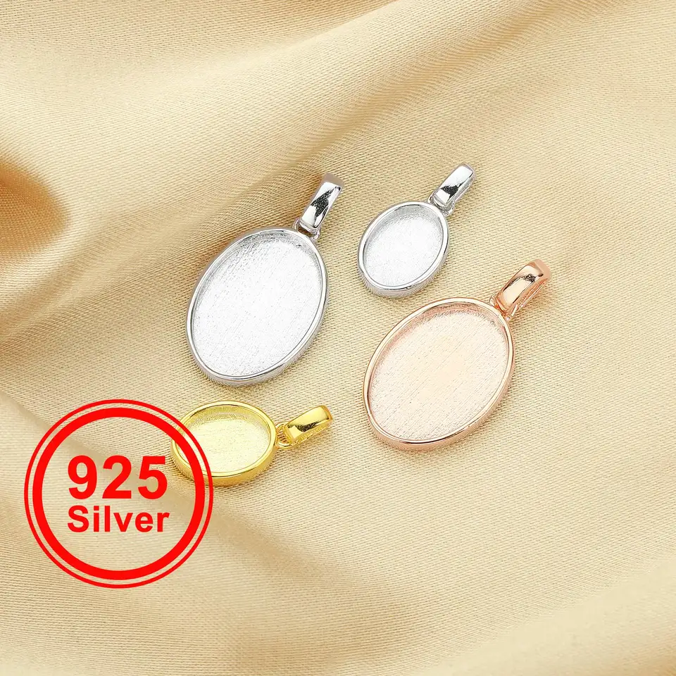 Maskové mlieko Živé oválne pevný chrbát Závesný rámec nastavení, tuhý 925 Sterling Silver Rose Goldant Pendant 1421198