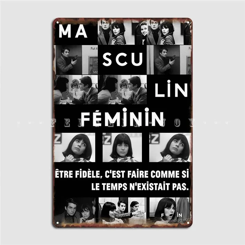 Maskulín Féminin 1966 Film Jean Luc Godard Metal Sign Wall Wall Mulálne Jaskyne Pub vtipné nástenné dekorácie cínový znak plagát