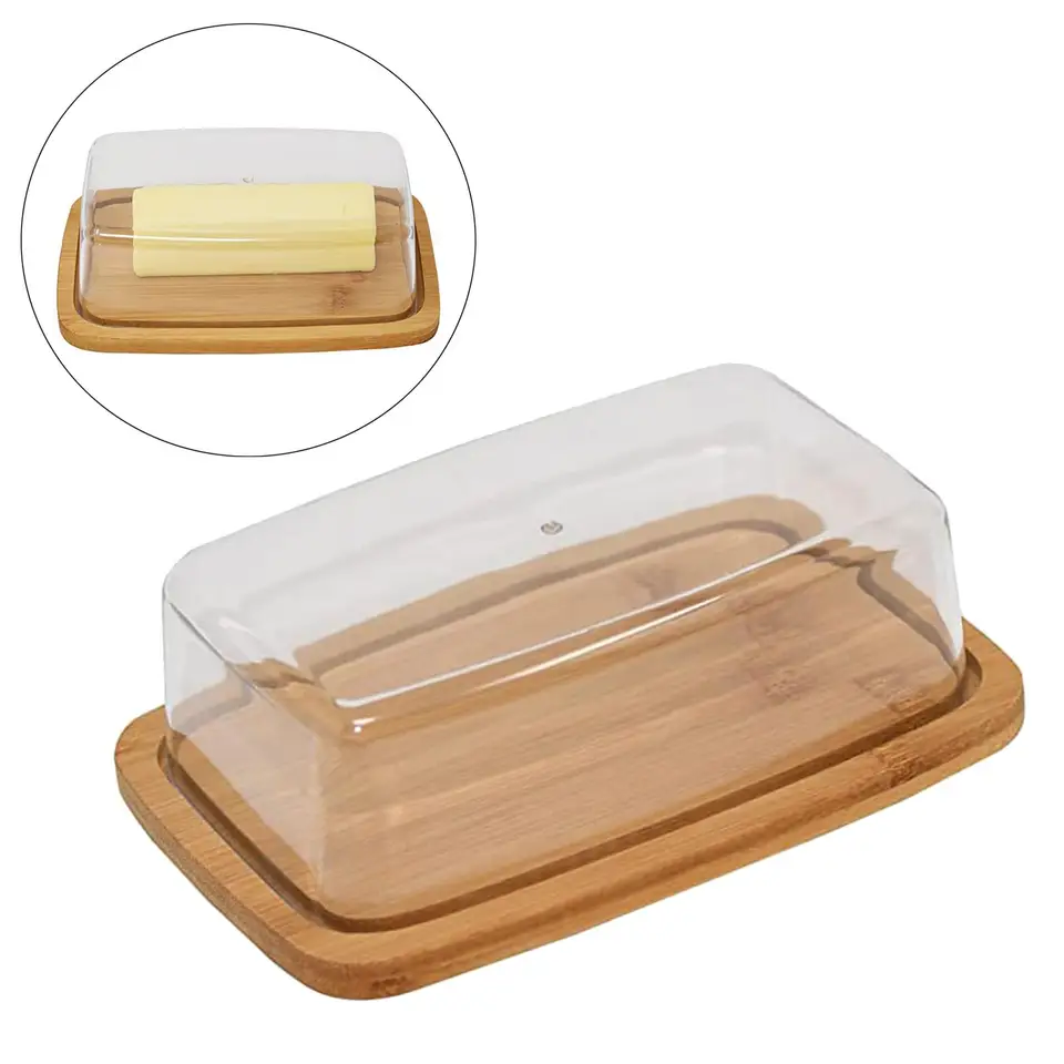 Maslo Storage Box Drevené dláto Syr Storage Tray Plate Food Obtajner so skleneným akrylovým vekom brankárom Nástroj kuchynský riad