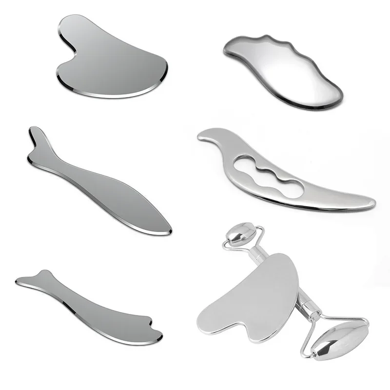 Massager Anti vrásky celulitída Massager z nehrdzavejúcej ocele Facial Gua Gua Sha Tool Set Masáž masáž Crystal Jade Rose Quartz Health