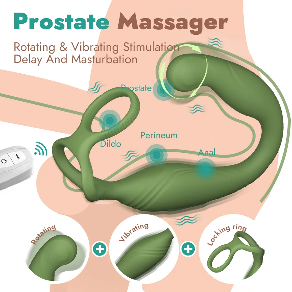 Massager mužského análneho vibrátora Massager vibračujúci stimulátor perineum c Rotujúci kohút kohúta bezdrôtového diaľkového ovládania sexuálne hračky