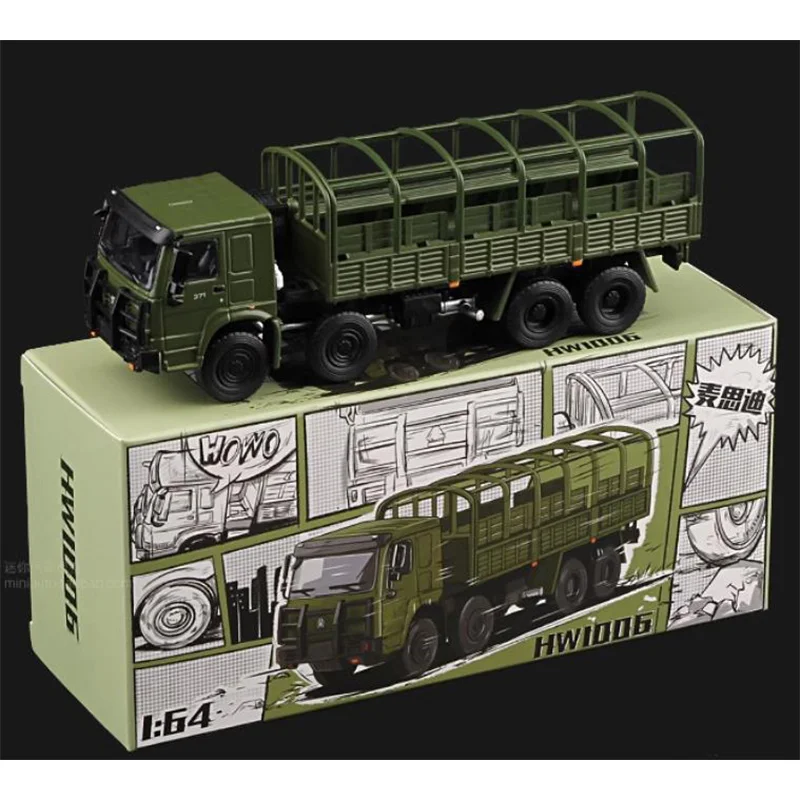 Massdi Diecast Originál 1:64 Zliatina v mierke Howo HW1006 Vojenské dopravné vojenské vozidlá hračky Model automobil hobby a zbierky