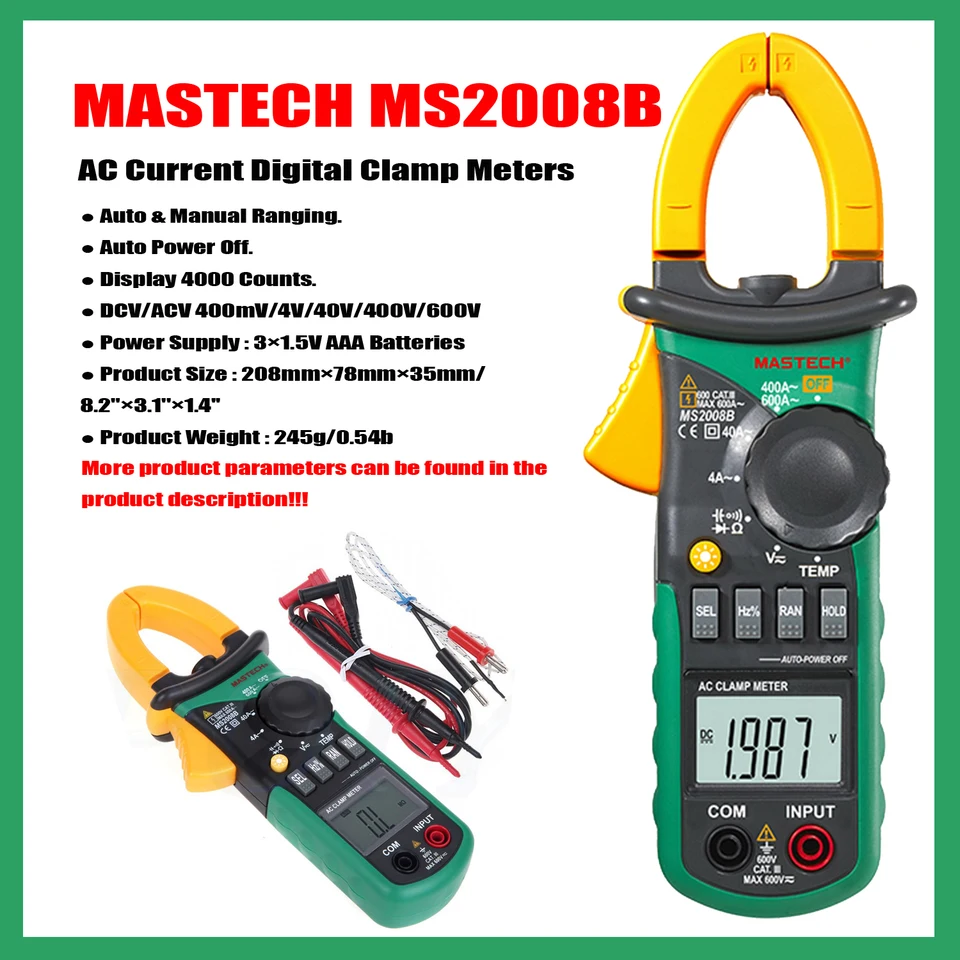 Mastech MS2115A MS2115B MS2015A MS2015B MS2008A MS2008B MS2026 MS2026R MS2009A MS2009C MS2109A Digitálny svorka AC/DCVOLTAGE