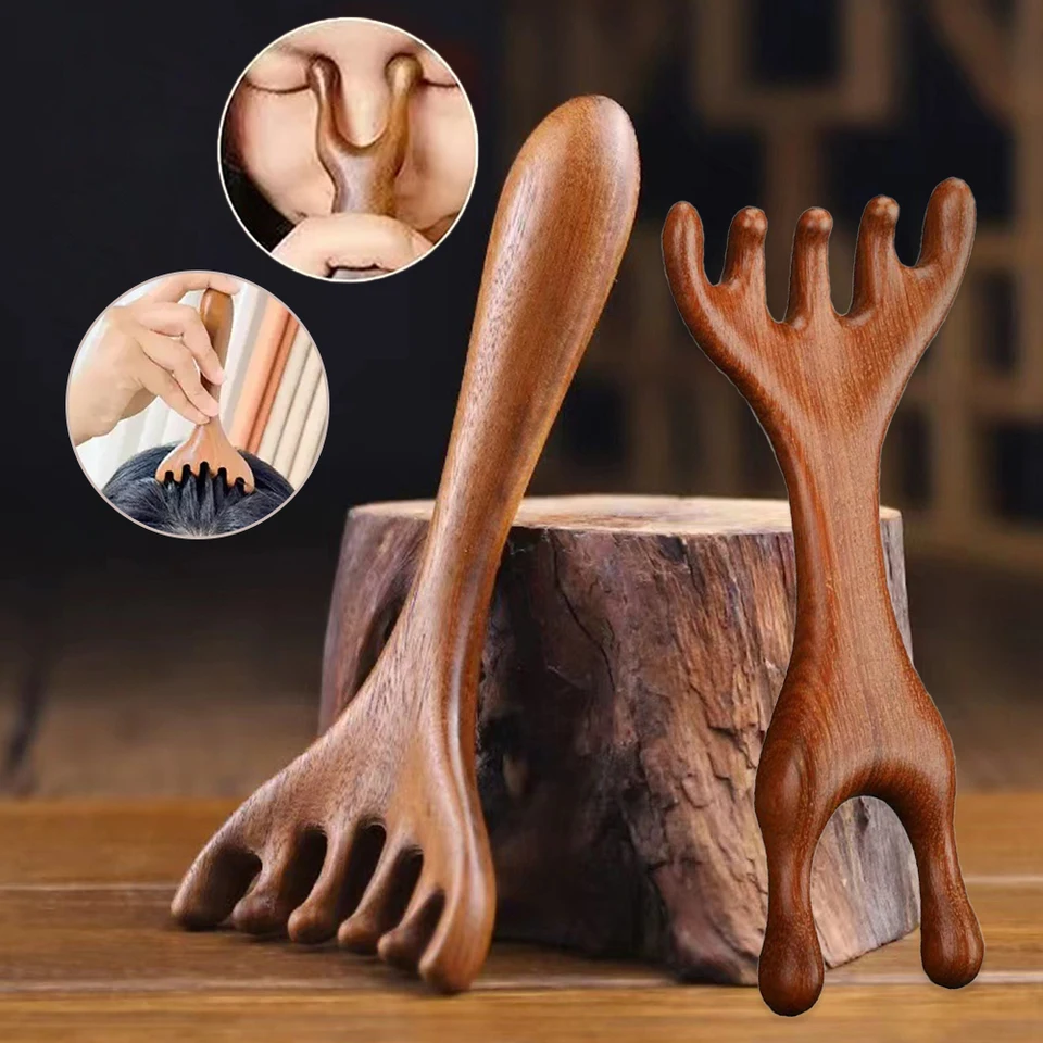 Masáž drevený hrebeň Multifunkčný poludník Masáž hrebeň relax Massager pokožky hlavy Znížte vypadávanie vlasov Masáž tela Guasha Natural