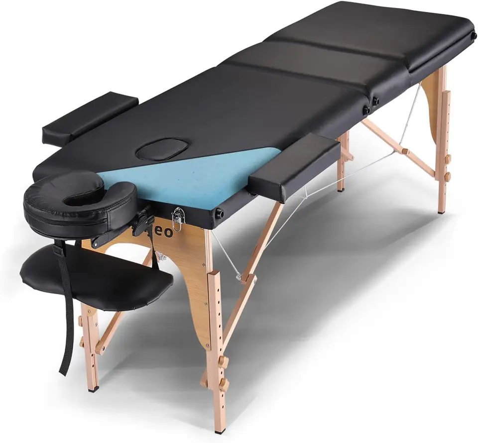 Masážna masážna masážna posteľ Profesionálne kúpele Reiki Ryeš Salon Bed, Drevené nastavenie výšky rámu a príslušenstvo, čierna