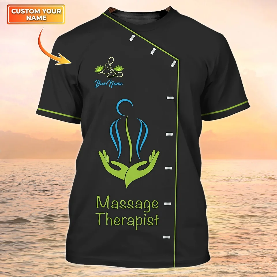 Masážny terapeuta letného mužského tričku Pesonalizované meno 3d tlačené tričko Unisex Casy Tops Masáž terapie odev DW155