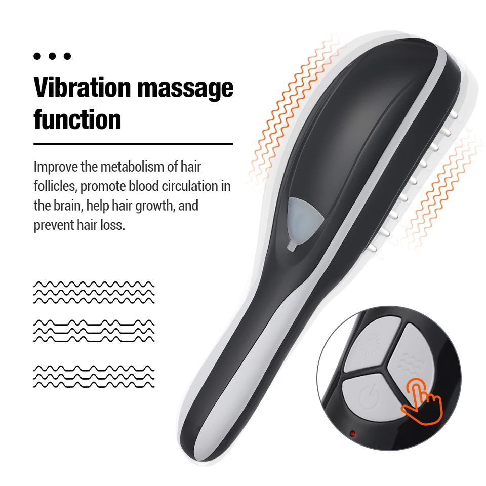 Masážový hrebeň modré červené svetlo Vibrácie Vibrácie Elektrické vlasové masáž kefy Kefka negatívny iónový sprej na rast vlasov Rast Massager