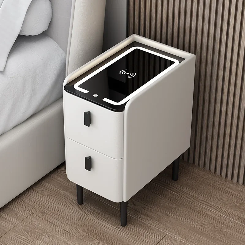 Masívne drevo nočné stolíky Nordický štýl inteligentné spálne nočné stolíky s bezdrôtovým nabíjaním USB Bluetooth úložná skrinka