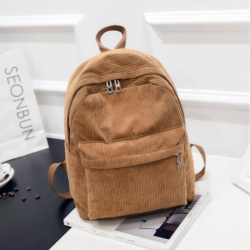 Masívne farebné corduroy batoh na zips zipsom odolné voči opotrebovaniu Študentská tabaka veľkej kapacity unisex cestovné batňa Univerzita Univerzita Študent
