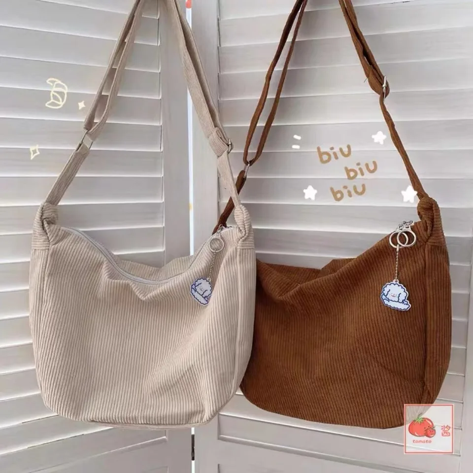 Masívne farebné corduroy crossbody taška móda Kórejská neformálna taška na rameno veľká kapacita lenivý štýl kabelky Ženy