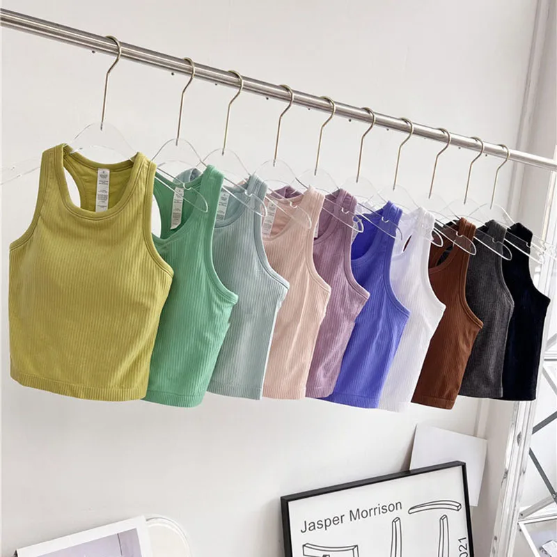 Masívne rebrá ženské športové tank Top y-tvape Soft Yoga Jóga priedušná rýchle vyschnutie tričko Pohodlné odnímateľné odnímateľné hrudník