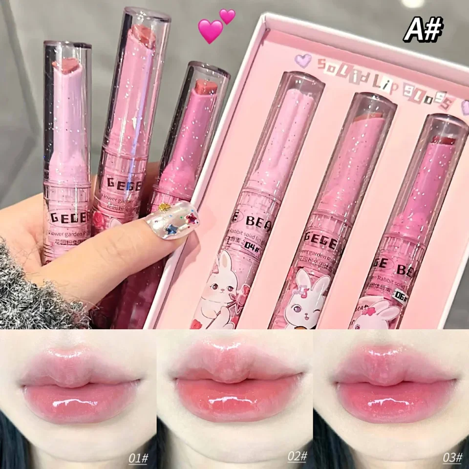Masívny lesk na perách Gege Bear Garden Pink Ružový králičie hydratačné vodnaté dlhé lanoting Hydratačný farebný balzam na pery jemný rúž 3ks/set