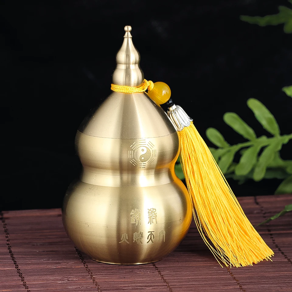 Masívny medený laserový drak čínsky taoizmus yin yang tai chi osem trigramov Calabash Brass Gourd Crafts Charm Opencable Storage Box