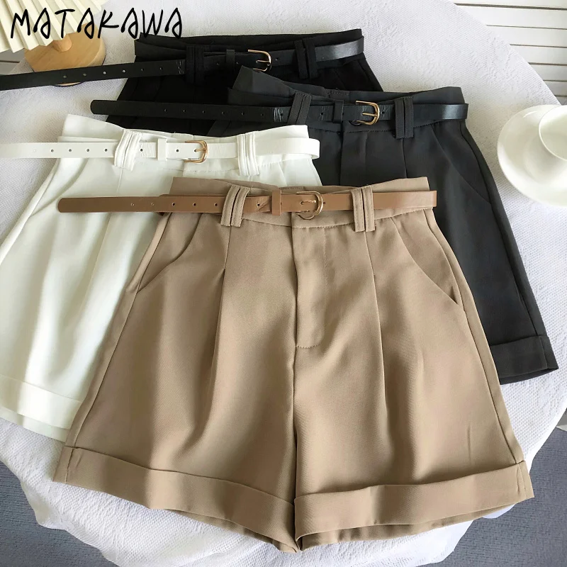 Matakawa jarné letné letné pevné šortky Ženy Kórejské móda jednoduché pantalony Cortos High Asa Basics Loose Ropa de Mujer