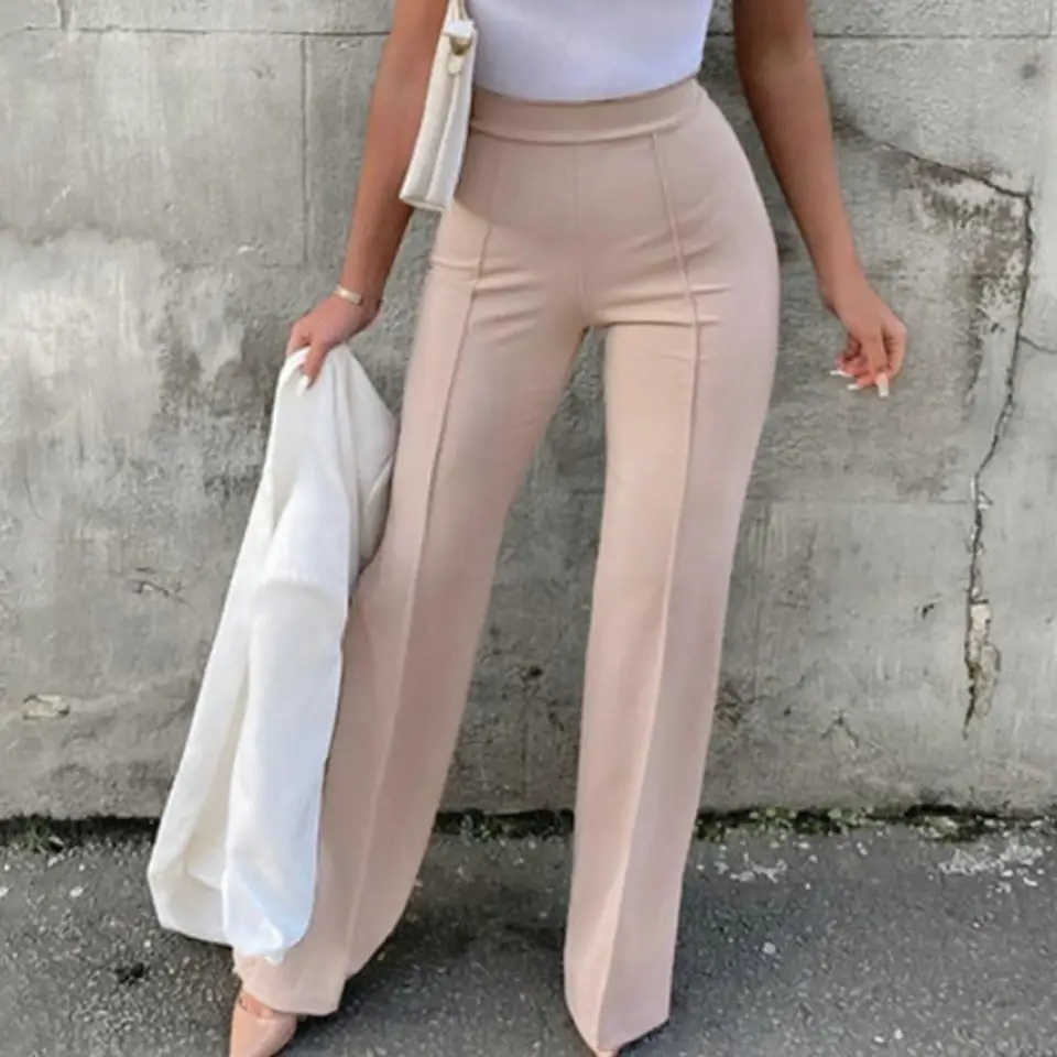 Mather Solid Elegantná ženská dámska dámske nohavice nohavice Palazzo rozšírené široký vysoký pás Ol Ladies Kariéra dlhé nohavice