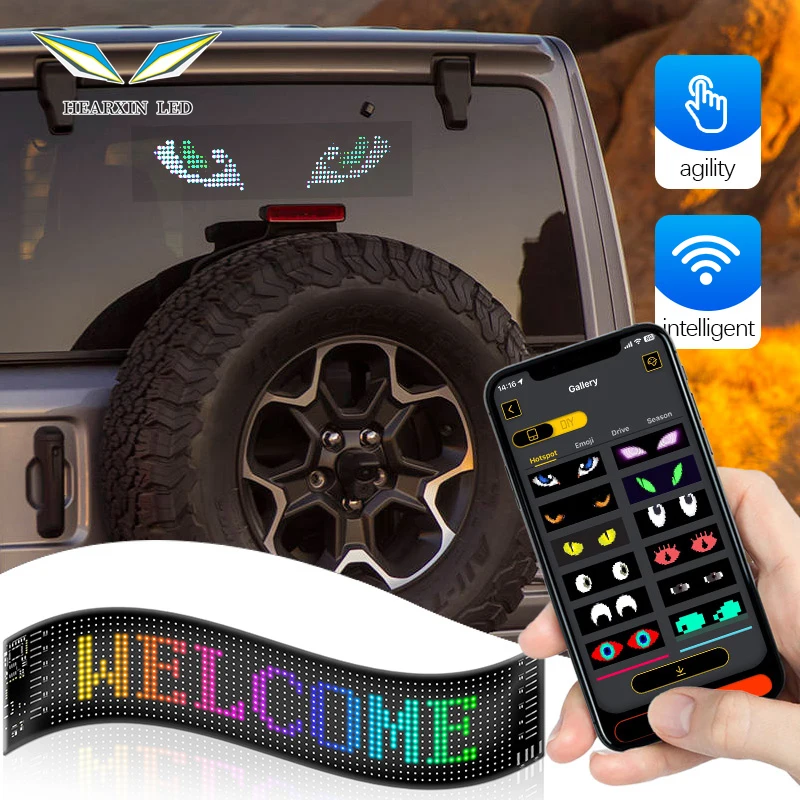 Matica matice Auto LED Panel DIY RGB osvetlenie graffiti posúvacia textová doska čelné sklo reklamná obrazovka Obrazovka Bluetooth Control