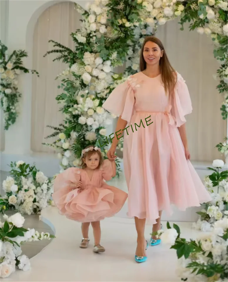 Matka dcéra zodpovedajúce šaty ružové kvetinové princezné šaty mama a ja outfit batoľa formálne šaty