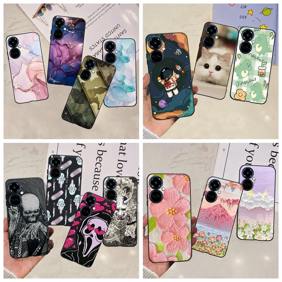 Matné čierne puzdro pre Tecno Camon 19 Pro 5G 4G Back Cover Camon 19 Neo Camon19 Bumper Funda Funda Soft Silikone Luxury Luxy Girly Cartoon