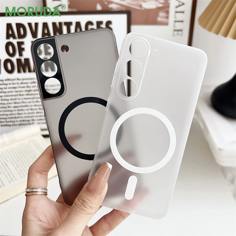 Matný priehľadný ultra tenký puzdro na magnetický telefón pre Samsung Galaxy S24 Ultra S22 S23 Plus S23 Ultra šošovky Ochrana tvrdého krytu