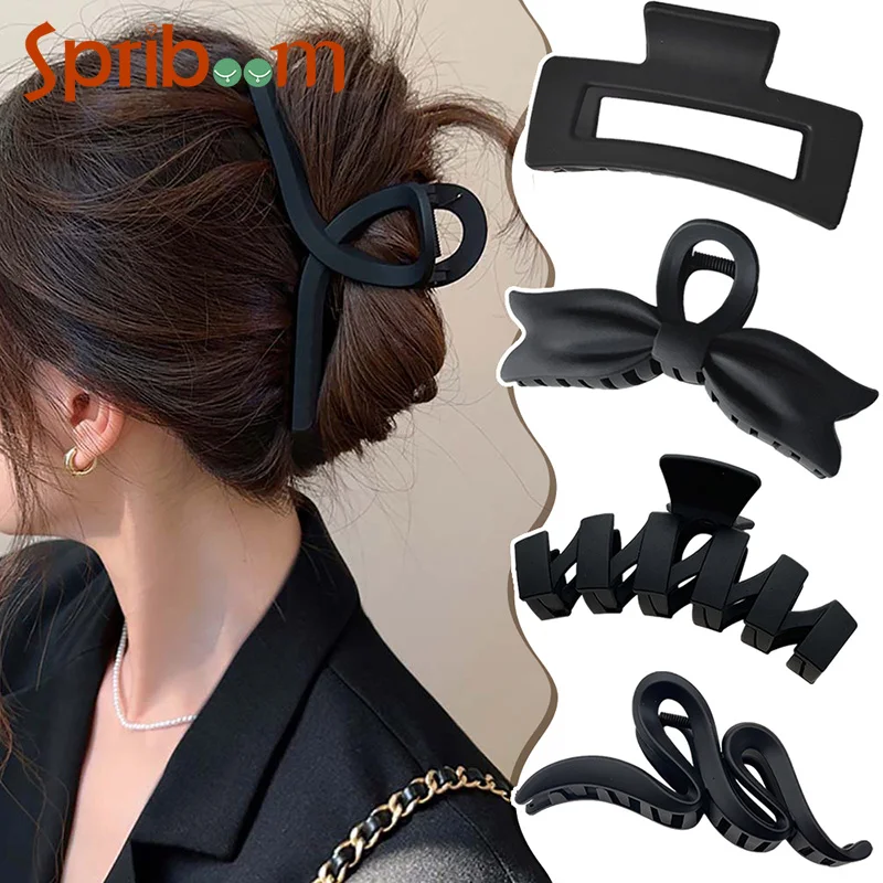 Matný čierny klip vlasov pre ženy móda francúzske elegantné vlasy Hairgrips Veľké vlasové sponky Dievčatá Vyskynky