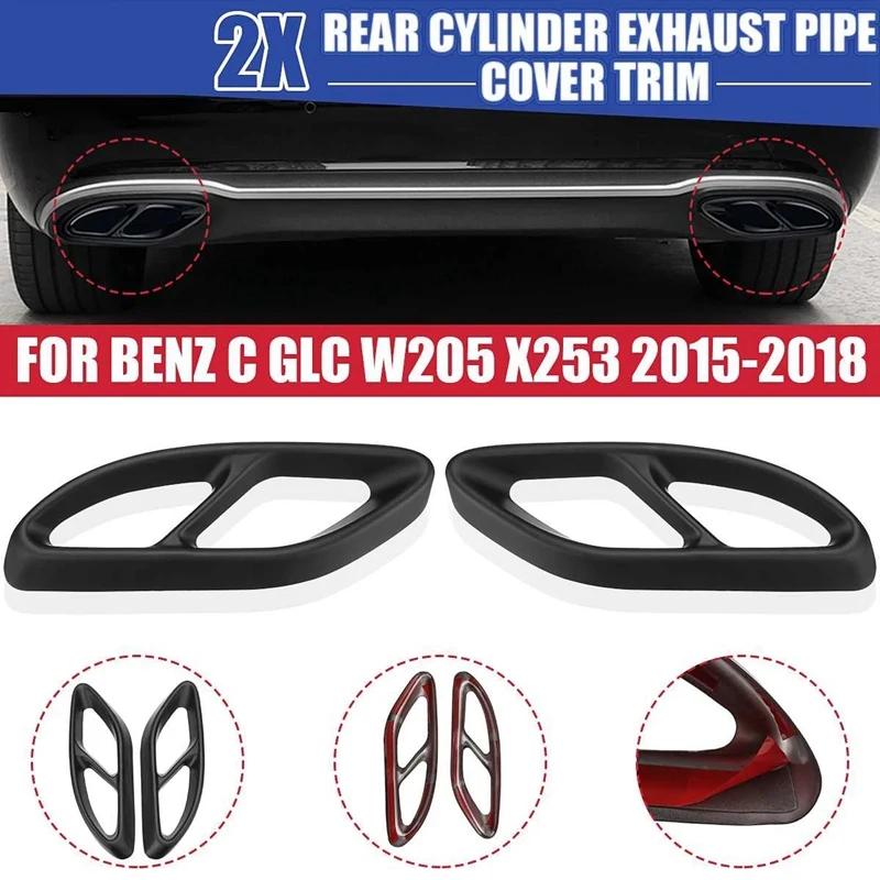 Matt Black Car zadné duálne výfukové potrubie potrubie kryty automatického výfukového výfuku pre výfukové črep pre benzov C GLC W205 X253 2015- 2018