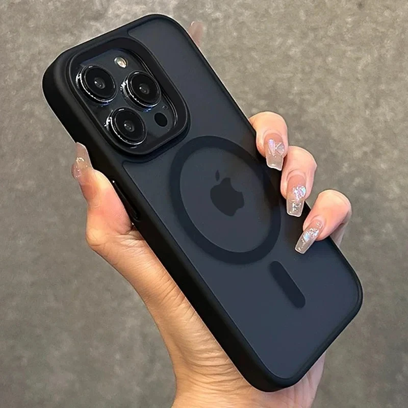 MATTE CLEAR SOCKOPPOREPOPRESPORE ARMOR Magnetic pre Magsafe nabíjacie puzdro pre iPhone 11 12 13 14 15 Pro Max Plus Silikónový rám pevného krytu