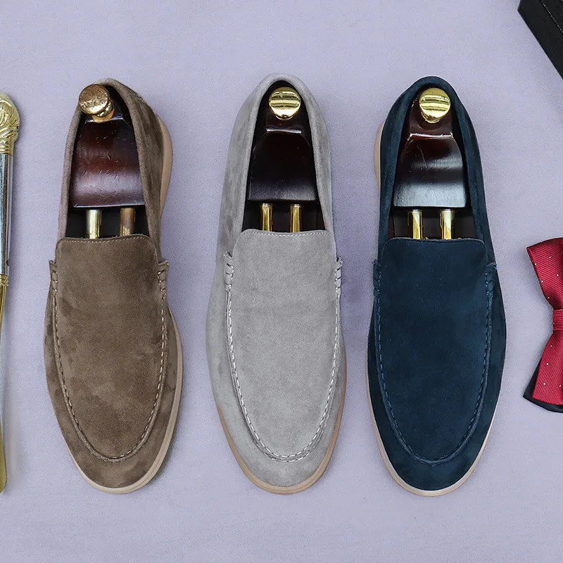 Mattné semišové pánske topánky Originálne kožené retro s nízkym topom obuv obchodné sklz-on kravy Sued Slip-On Soft-On Soft Men's Last Least Kožené topánky