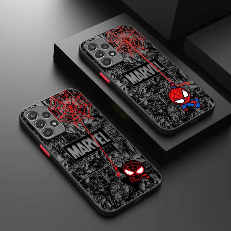 Mattový prípad pre Samsung Galaxy A55 A54 A53 A52 A52S A51 A14 A13 A12 A35 A34 A32 A71 A21S A23 A33 A50 Marvel Spiderman Miles Gwen